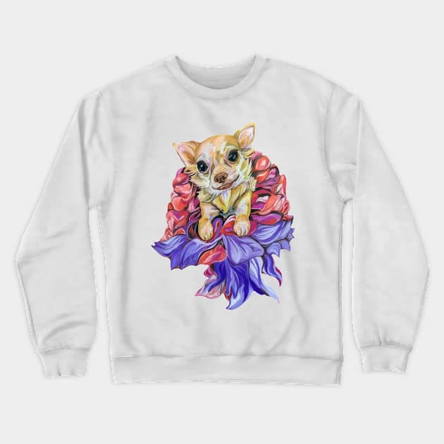 Chihuahua in the Dress Made of Flowers Crewneck Sweatshirt by mariasibireva